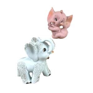 Vintage MCM Ceramic Elephants – Pink & Blue Pair Japan Kitschy Nursery Decor